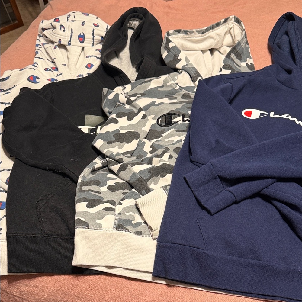 Champion Hoodie Set in Black, Camo, and Blue